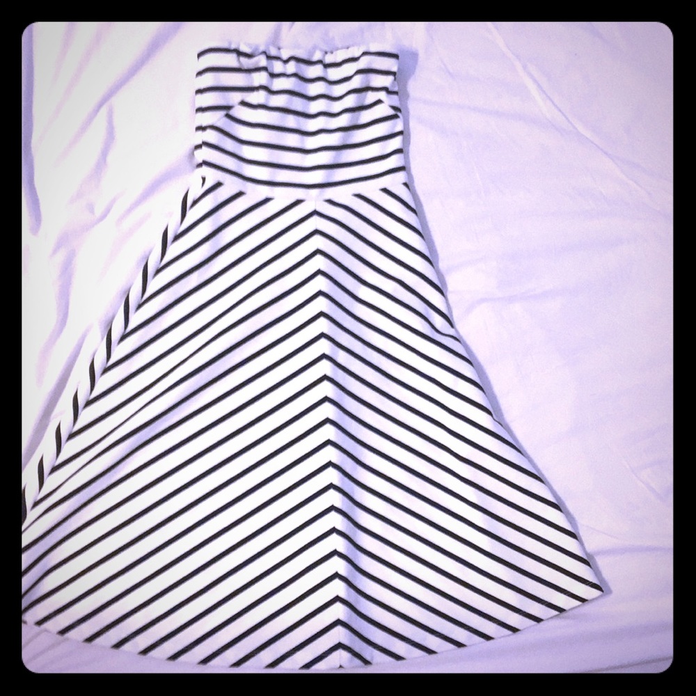 Strapless striped fit and flare dress